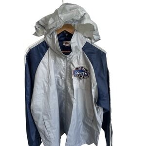 Vtg WINNERS CIRCLE 48 LOWES NASCAR Hooded Windbreaker JACKET JIMMIE JOHNSON sz M